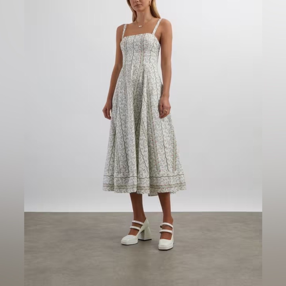Hill House Home White and Green Floral Midi Dress